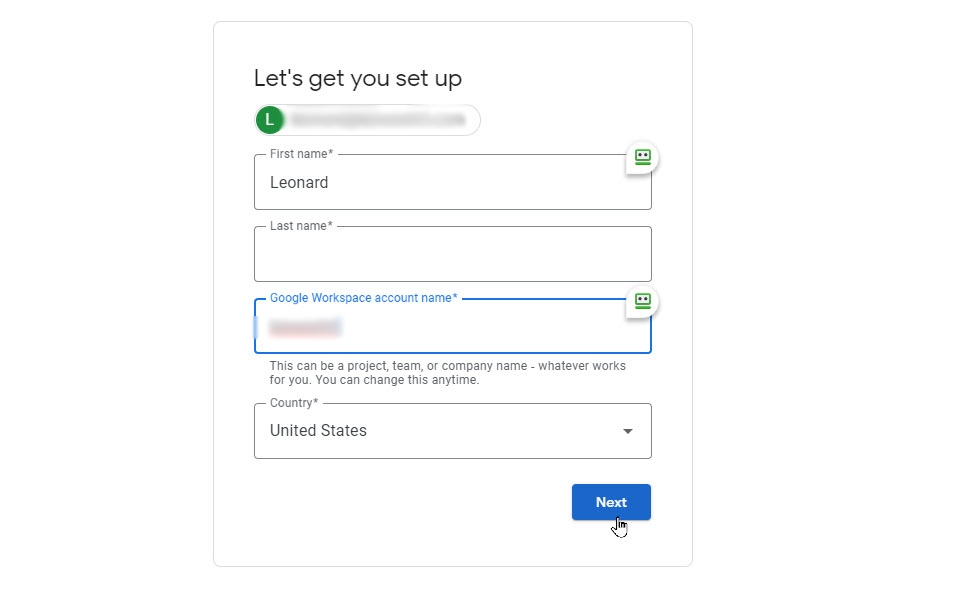 Create a Google Workspace account